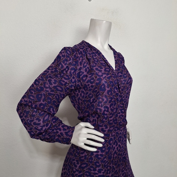 Parker Purple 100% Silk Leopard Print Mobwife Maxamalism Faux Wrap Mini Dress- S - Picture 5 of 15